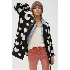 Anthropologie MAEVE Halley Hearts Cardigan Sweater Pockets Black Medium Large